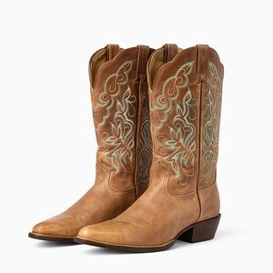 Ariat Heritage Western Boots | Tan Leather Turquoise Stitch | Size 8.5B✨